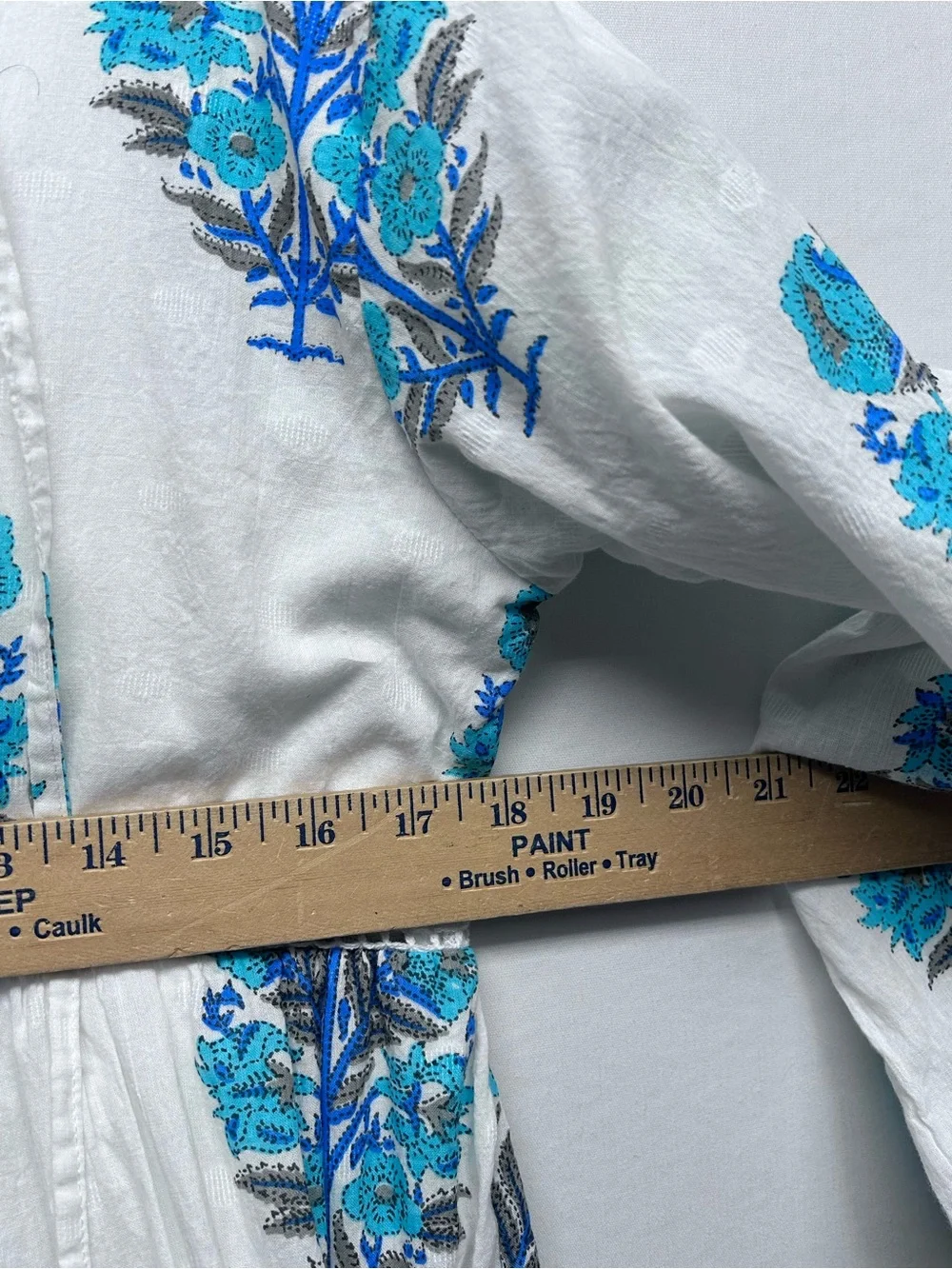 White Maxi Dress with Blue Floral Print -Debbie Katz medium - Picture 10 of 11